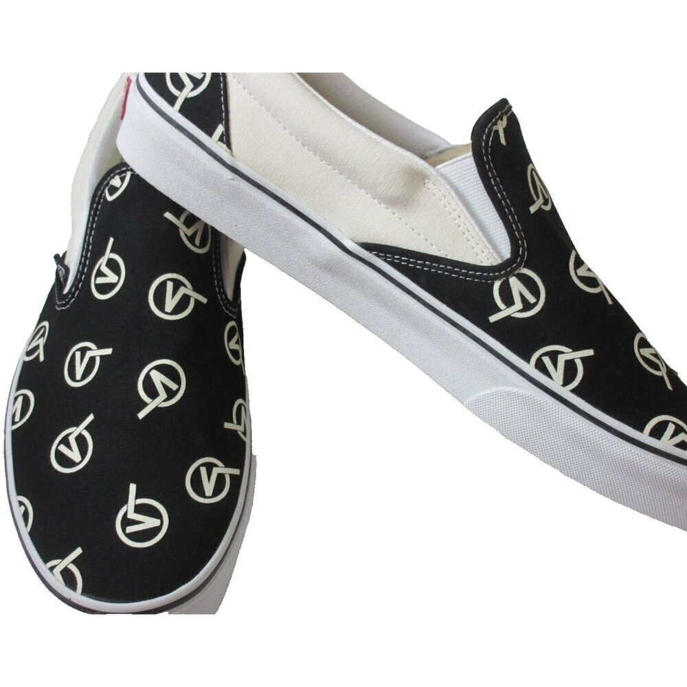 Vans Men's Classic Slip On Circle V Black Marshmallow Canvas Shoes Sizes NIB - Picture 4 of 5